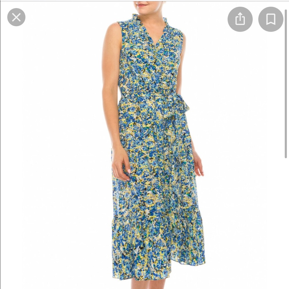 London Times Sleeveless Midi Floral Wrap Dress